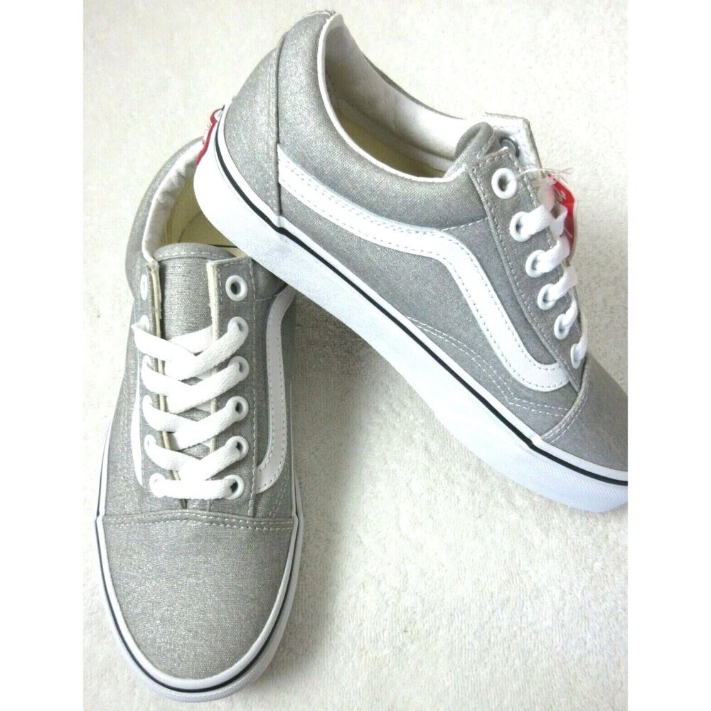 Vans Women's Old Skool Silver Sparkle True White Canvas Skate shoes Size 6 NIB - Picture 4 of 5